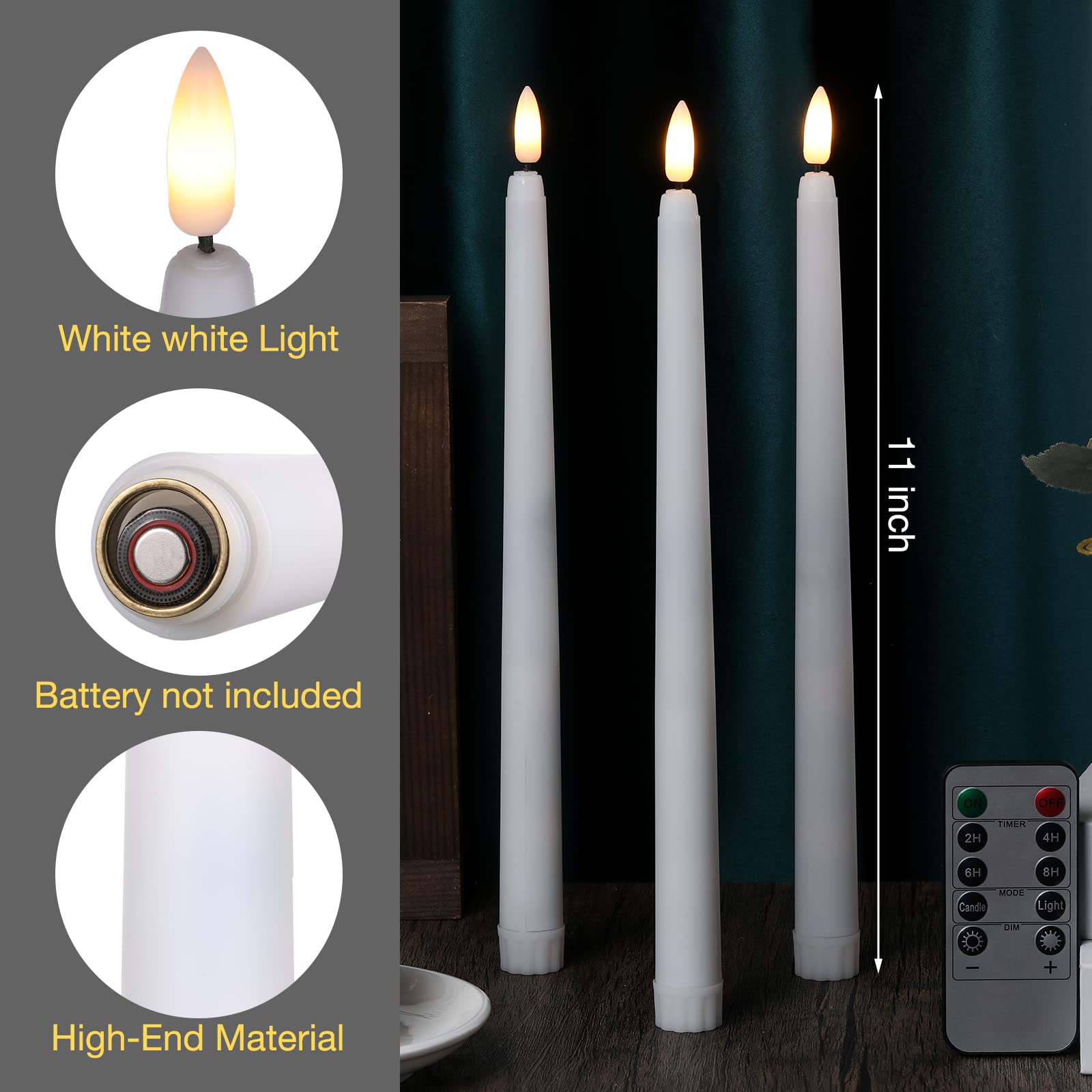 Amazon.com: Tuanse 20 Pack White Flameless Taper Candles
